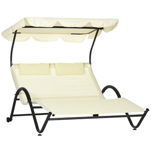 Outsunny Grey/Beige Double Lounge Chaise with Sunshade Roof