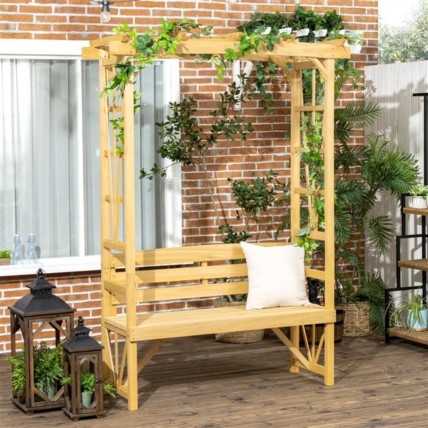 Outsunny 58.3-in x 79.9-in Light Brown Garden Bench for Vines/Climbing Plant