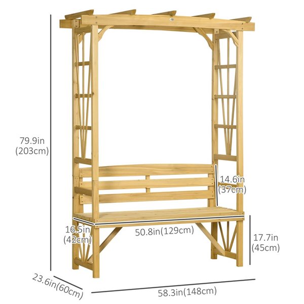 Outsunny 58.3-in x 79.9-in Light Brown Garden Bench for Vines/Climbing Plant