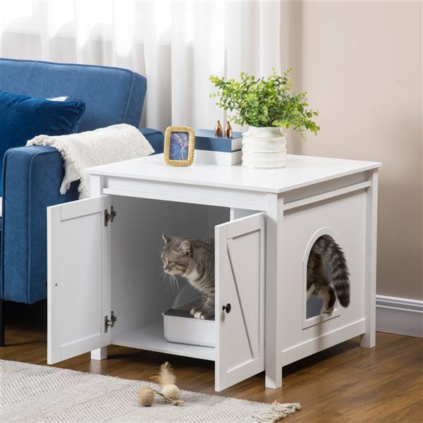 PawHut 23.5-in White Litter Box Enclosure with Storage and Openable Top