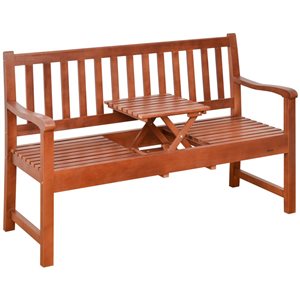 Outsunny 23.5-in x 35.5-in Brown Garden Bench with Pullout Middle Table