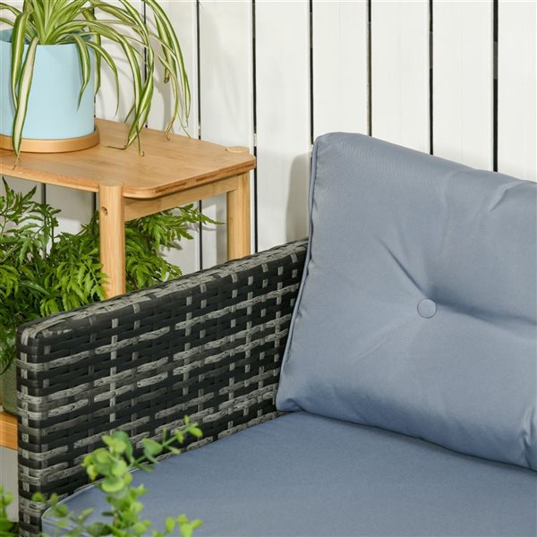 Outsunny Grey Rattan Outdoor Sofa Set with Grey Cushions 860121V00GY