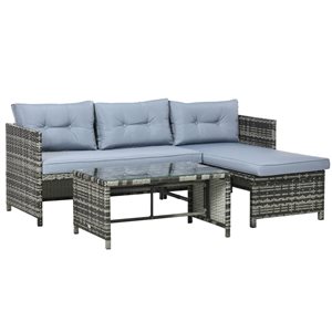 Outsunny Grey Rattan Outdoor Sofa Set with Grey Cushions