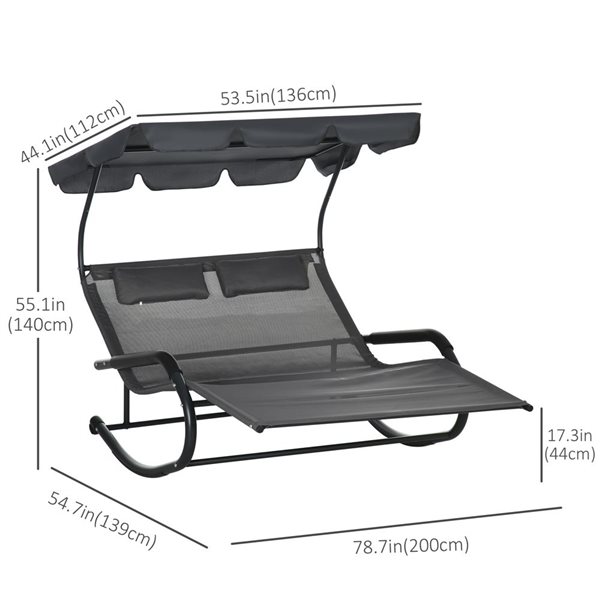 Lit d'extérieur de patio Outsunny gris avec auvent réglable