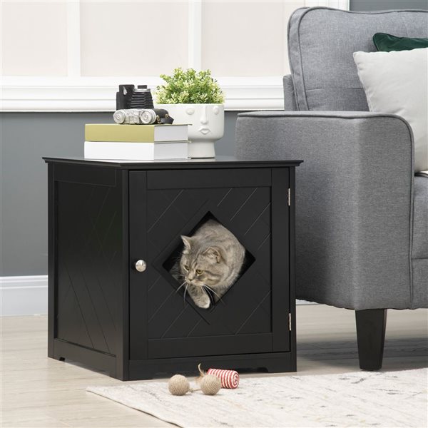 PawHut 20.25-in Black Litter Box Enclosure with Magnetic Door