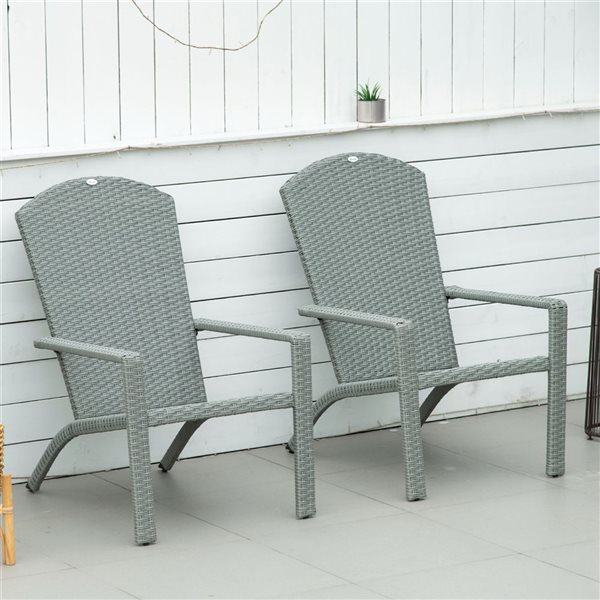 Outsunny Set of 2 Light Grey Rattan Adirondack Chairs