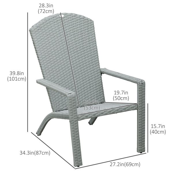 Outsunny Set of 2 Light Grey Rattan Adirondack Chairs