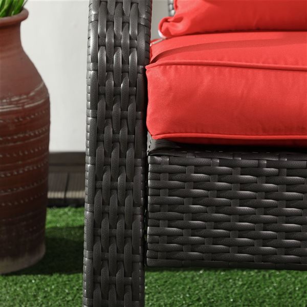 Outsunny Brown Rattan Adirondack Chair with Red Cushions 867101V00RD