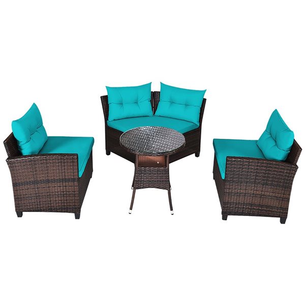 Patio Set Rona Costway 4-Piece Outdoor Patio Rattan Furniture Set - Turquoise | RONA