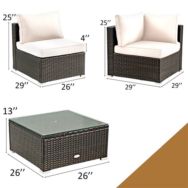 Costway 5-Piece Patio Rattan Furniture Set Cushioned Sofa with Chair ...