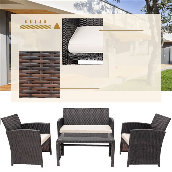 Costway 4-Piece Patio Rattan Set Cushioned - White