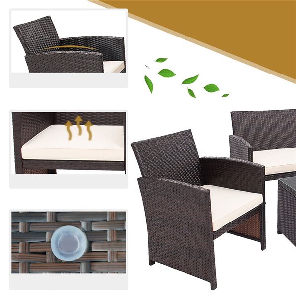 Costway 4-Piece Patio Rattan Set Cushioned - White