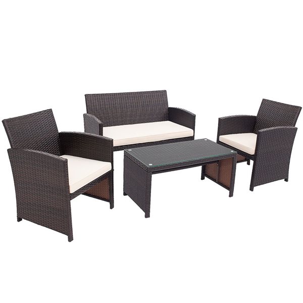 Costway 4-Piece Patio Rattan Set Cushioned - White