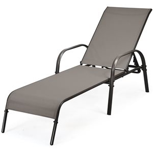 Costway Set of 2 Brown Metal Stationary Chaise Lounge Chairs with Brown Mesh Seat