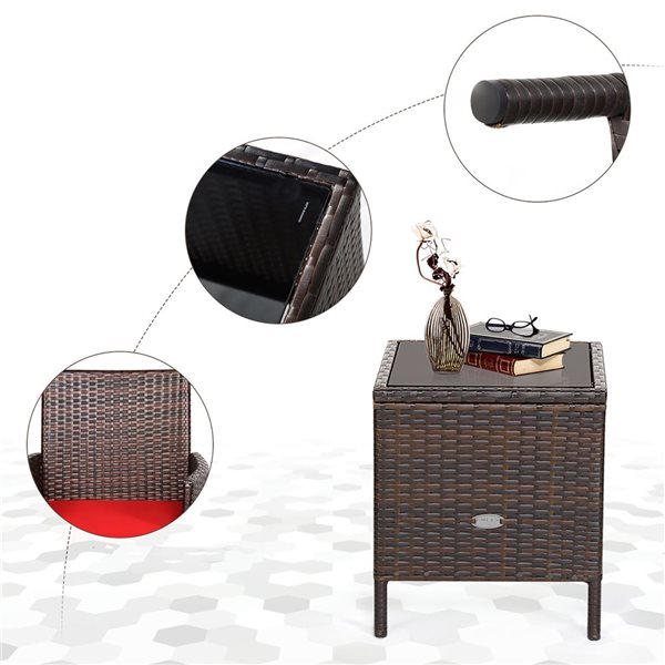 Costway 3-Piece Patio Rattan Furniture Set Cushioned Sofa with Glass Tabletop Deck - Red