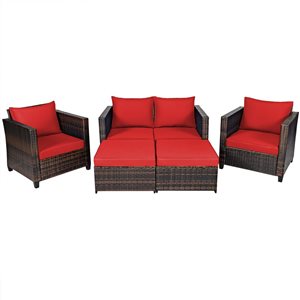 Costway 5-Piece Patio Rattan Furniture Set Loveseat Sofa - Red