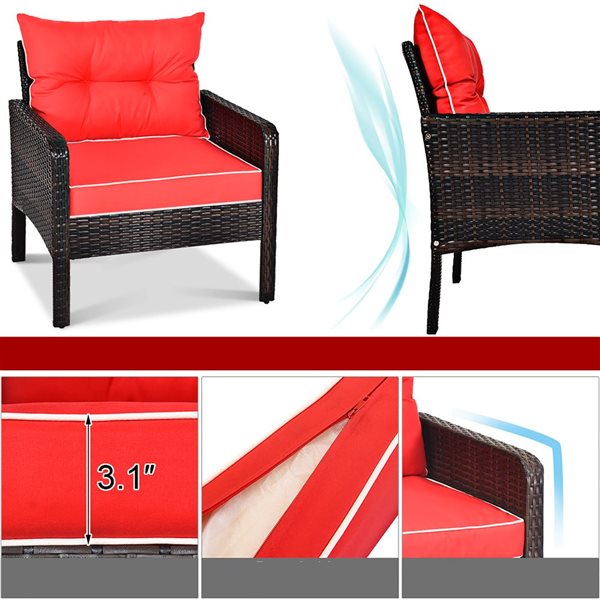 Costway 5 -Piece Patio Rattan Furniture Set - Red