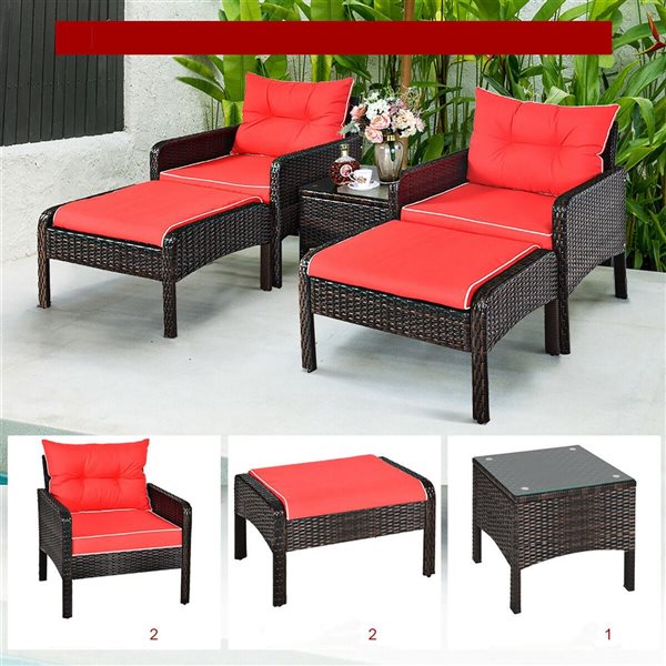 Costway 5 -Piece Patio Rattan Furniture Set - Red