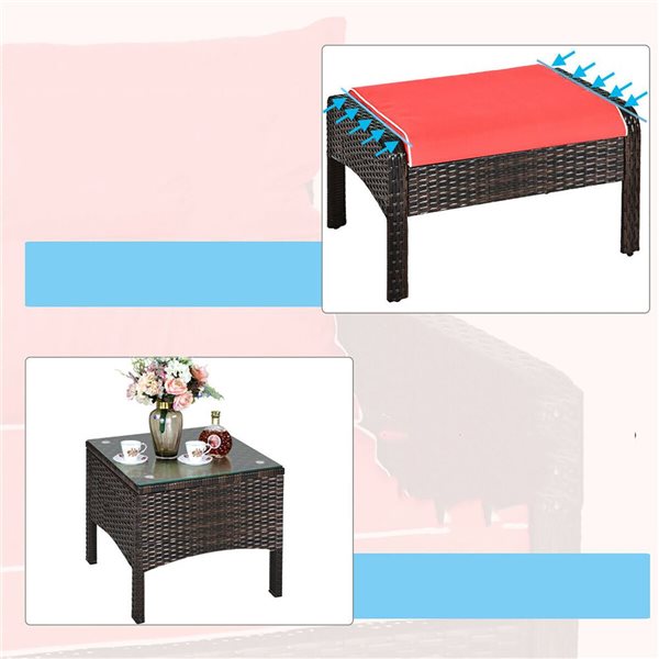 Costway 5 -Piece Patio Rattan Furniture Set - Red