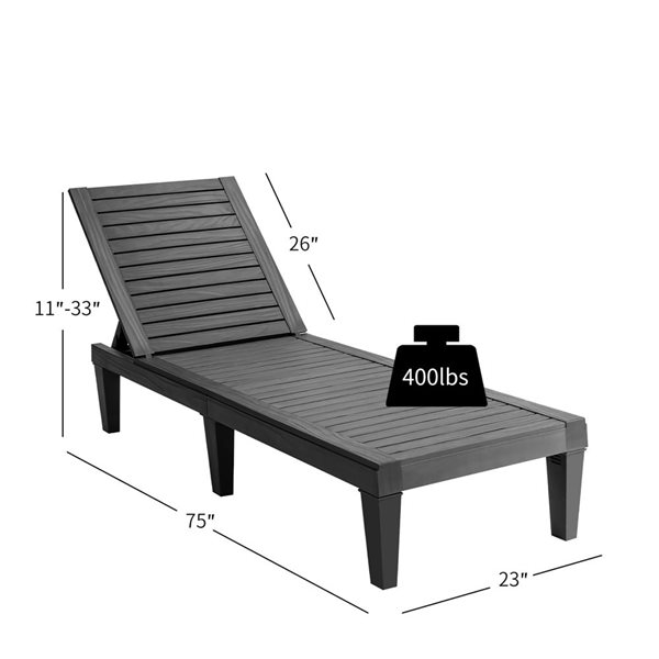 Costway Black Plastic Stationary Recliner Chair with Black Slat Seat