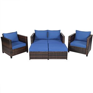 Costway 5-Piece Patio Rattan Furniture Set Loveseat Sofa - Navy