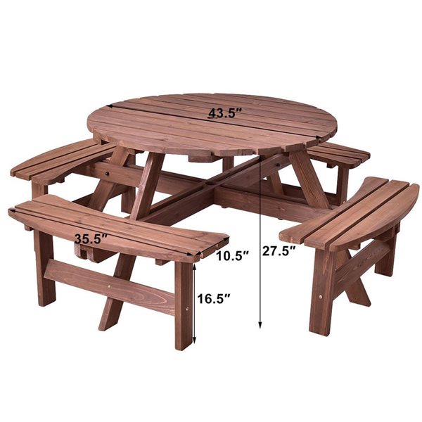 Costway Patio 8-Seat Wood Picnic Table