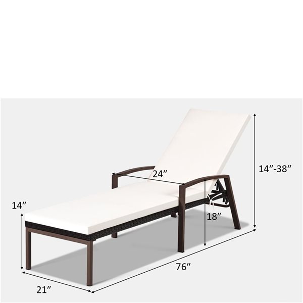 Costway Brown Metal Stationary Chaise Lounge Chair with White Cushioned Seat