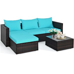 Costway 5-Piece Patio Furniture Set Sectional Conversation Sofa Set with Coffee Table - Blue