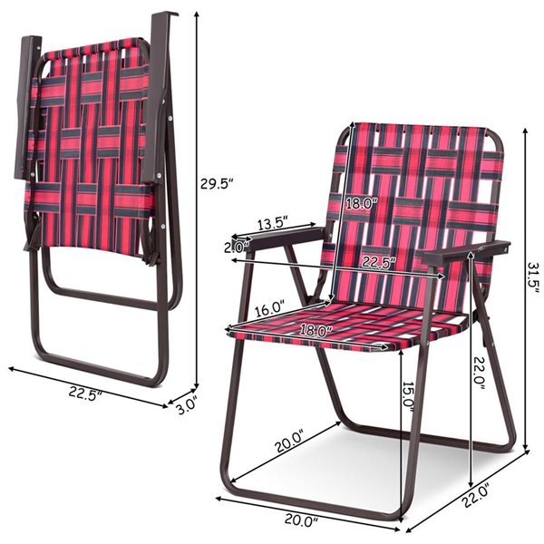 Costway Set of 6 Red Metal Stationary Balcony Chair with Red Strap Seat