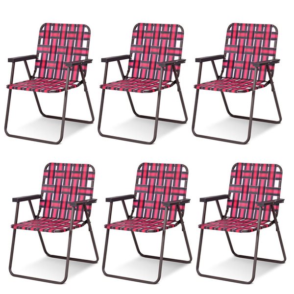 Costway Set of 6 Red Metal Stationary Balcony Chair with Red Strap Seat