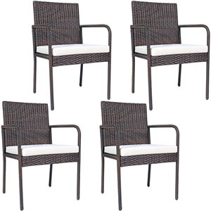 Costway Set of 4 Brown Rattan Metal Stationary Dining Chairs with White Cushioned Seat