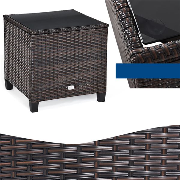 Costway 3-Piece Patio Rattan Cushioned Conversation Set - Navy