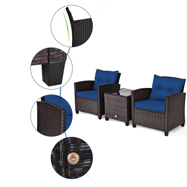 Costway 3 piece discount rattan patio set