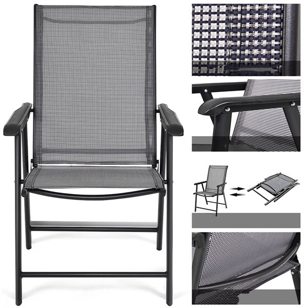 Costway Set of 4 Black/Grey Metal Stationary Balcony Chairs with Grey Mesh Seat