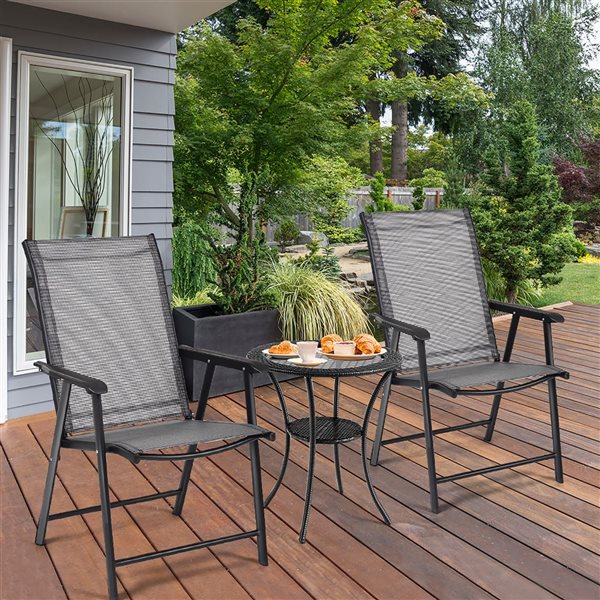 Costway Set of 4 Black/Grey Metal Stationary Balcony Chairs with Grey Mesh Seat