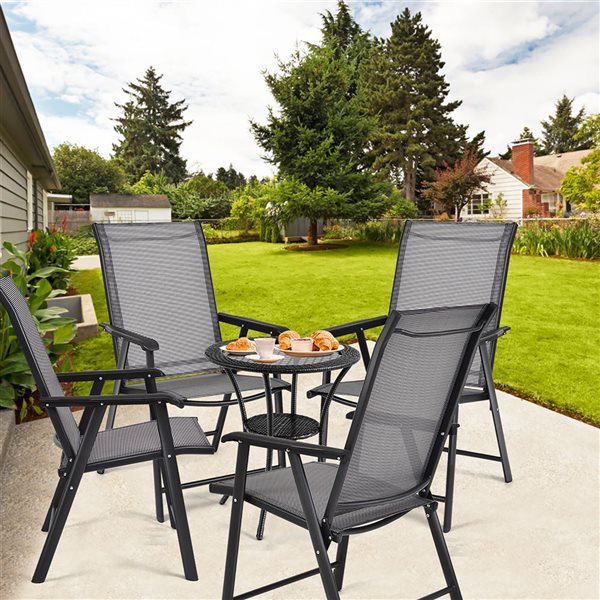 Foldable Swivel Patio Chair with Armrest and Mesh Back-Black | Costway