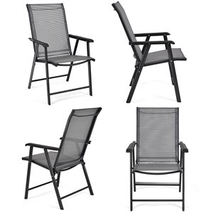 Costway Set of 4 Black/Grey Metal Stationary Balcony Chairs with Grey Mesh Seat