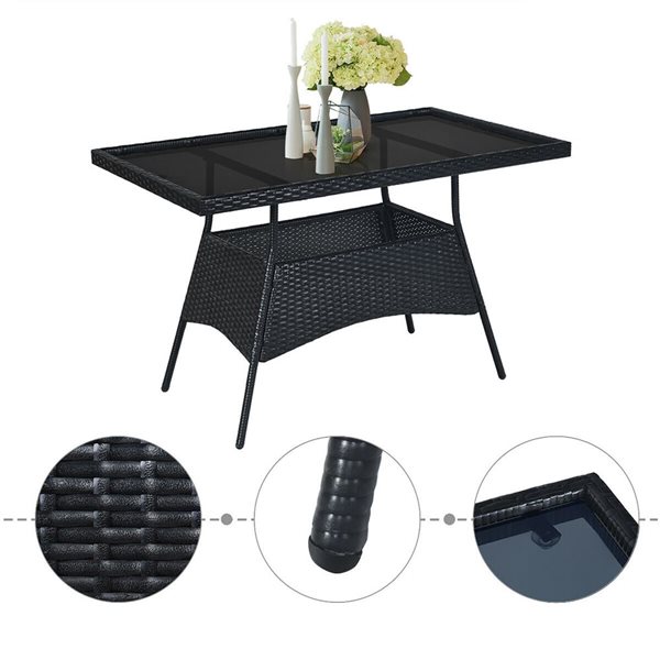 Costway 5-Piece Patio Rattan Dining Set with Cushioned Chair Table and Glass Top