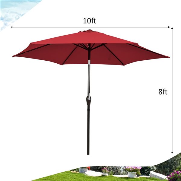 Costway 10-ft Burgundy Market Patio Umbrella With Push-button