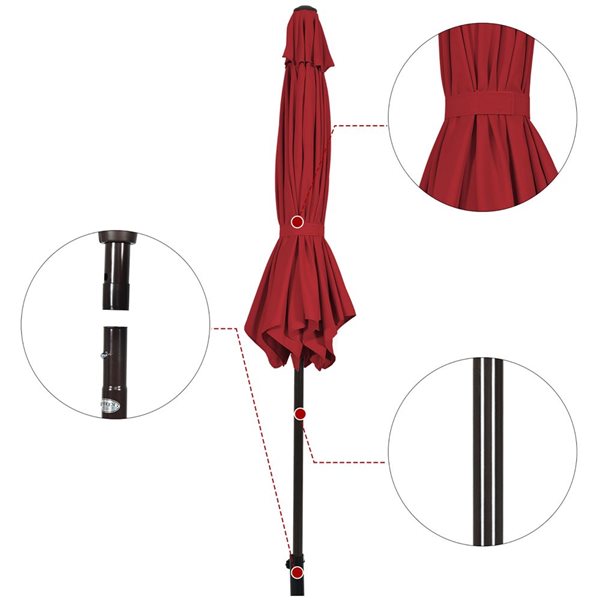 Costway 10-ft Burgundy Market Patio Umbrella With Push-button