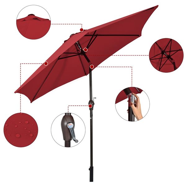 Costway 10-ft Burgundy Market Patio Umbrella With Push-button