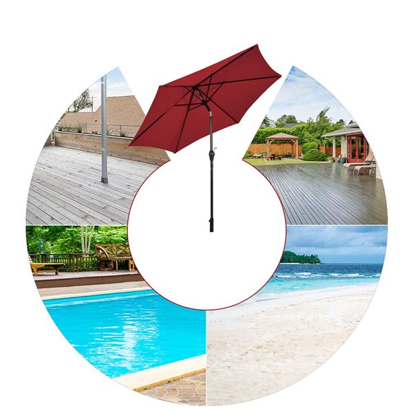 Costway 10-ft Burgundy Market Patio Umbrella With Push-button