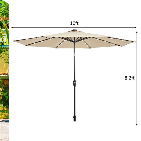 Costway 10-ft Beige Market Patio Umbrella With Push-button