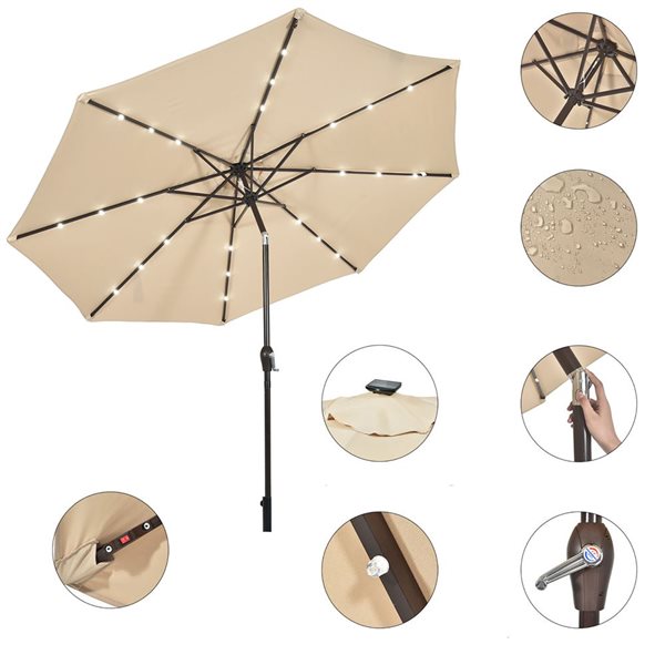 Costway 10-ft Beige Market Patio Umbrella With Push-button