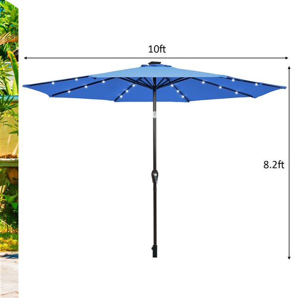 Costway 10-ft Blue Market Patio Umbrella WithPush-button