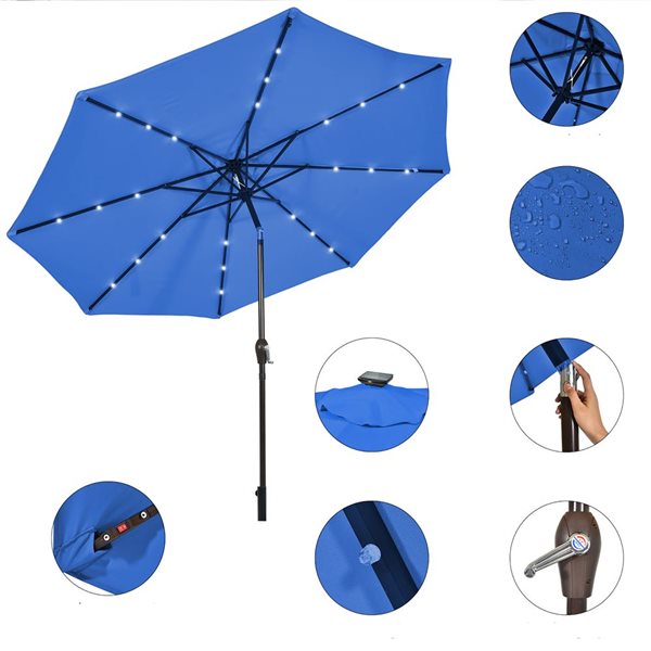 Costway 10-ft Blue Market Patio Umbrella WithPush-button