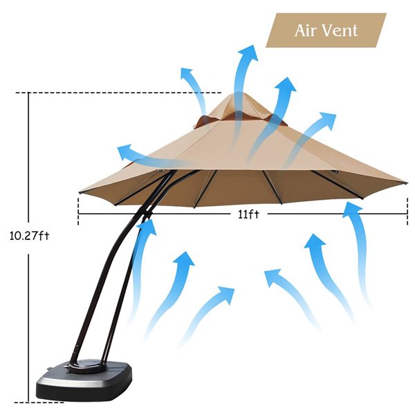 Costway 11-ft Beige Offset Patio Umbrella Push-button - Base Included