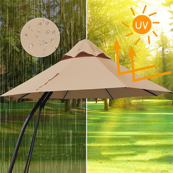 Costway 11-ft Beige Offset Patio Umbrella Push-button - Base Included