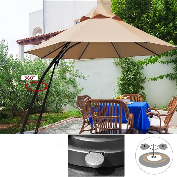 Costway 11-ft Beige Offset Patio Umbrella Push-button - Base Included