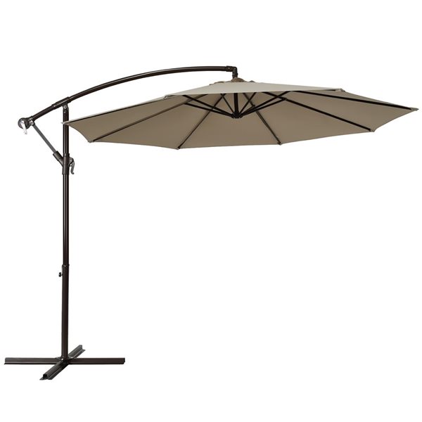 Costway 10-ft Tan Offset Patio Umbrella With Crank Base Included ...